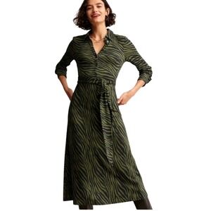 Boden Olive Green Zebra-Print Midi Shirt Dress